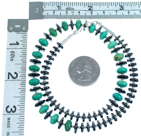 Hematite And Turquoise Sterling Silver Bead Necklace SX114483